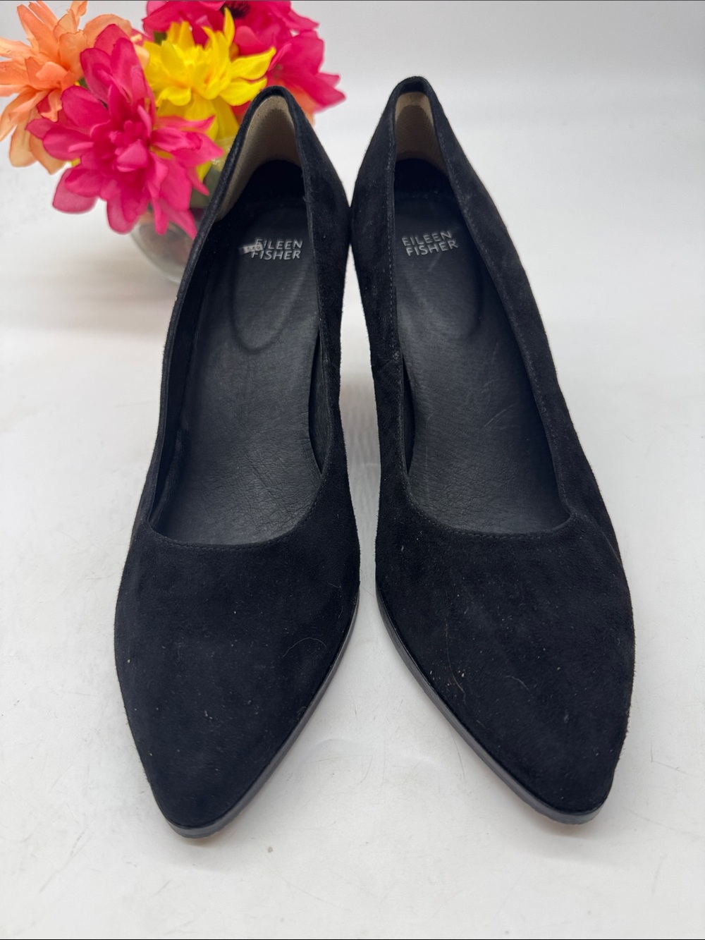 Eileen Fisher Black Suede Pointed Wedge Pumps Size 11 BLW10189 - Picture 2 of 8